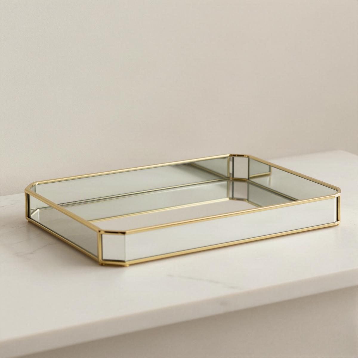 Mirrored vanity organizer tray